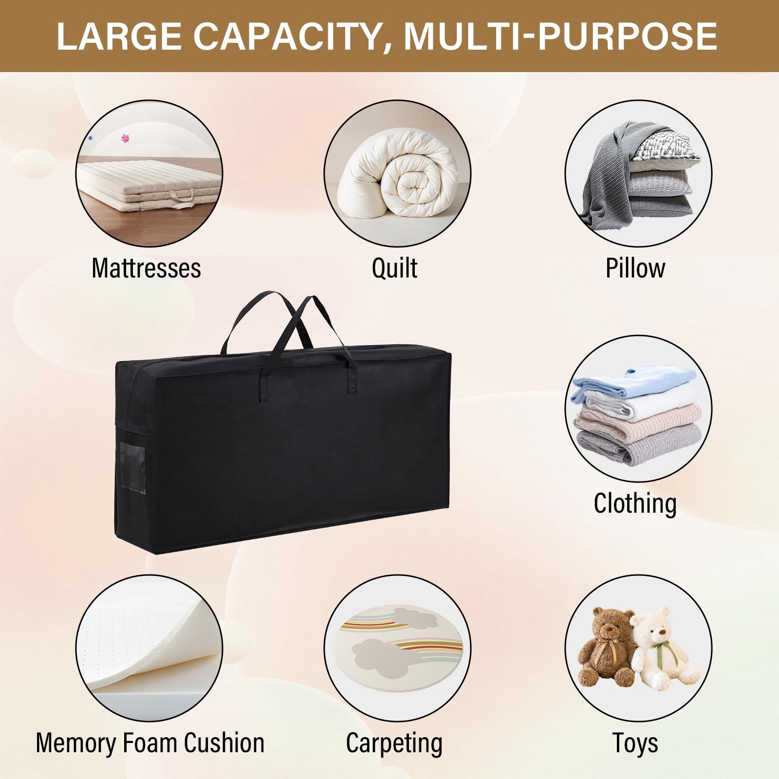 Folding Mattress Storage Bag, Carry Case for Trifold Memory Foam Mattress, Co…