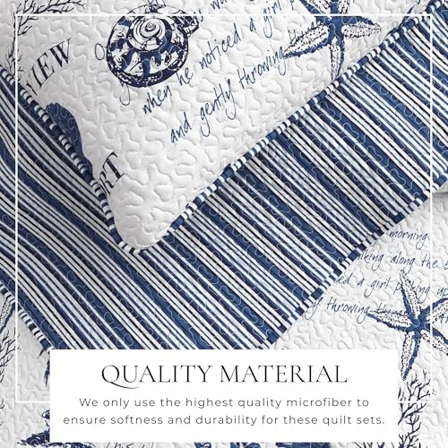 Full Queen Navy Coastal Quilt Bedding Set – Full / Queen – Full / Queen