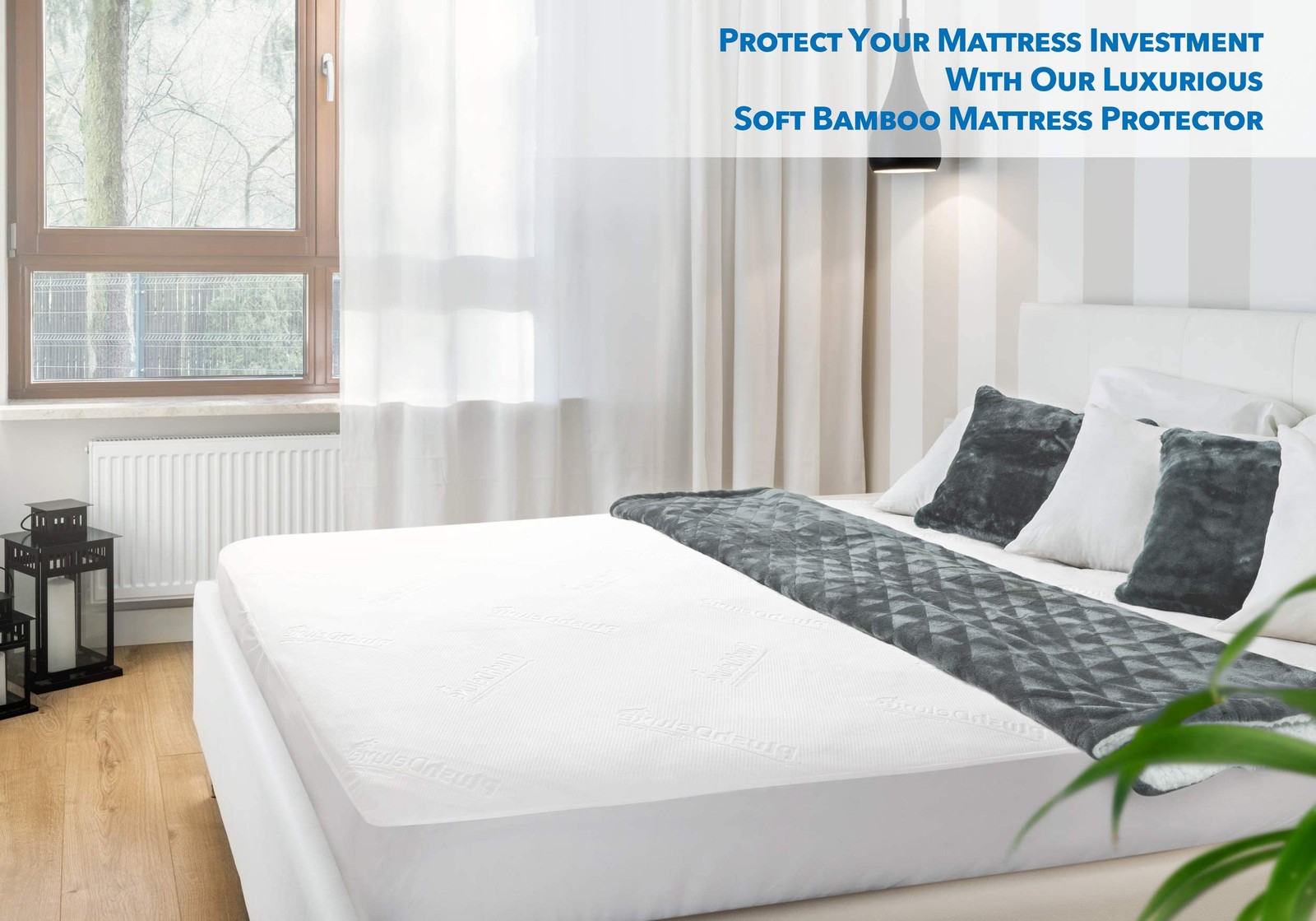PlushDeluxe Premium Bamboo Mattress Protector – Twin Size, Twin, White