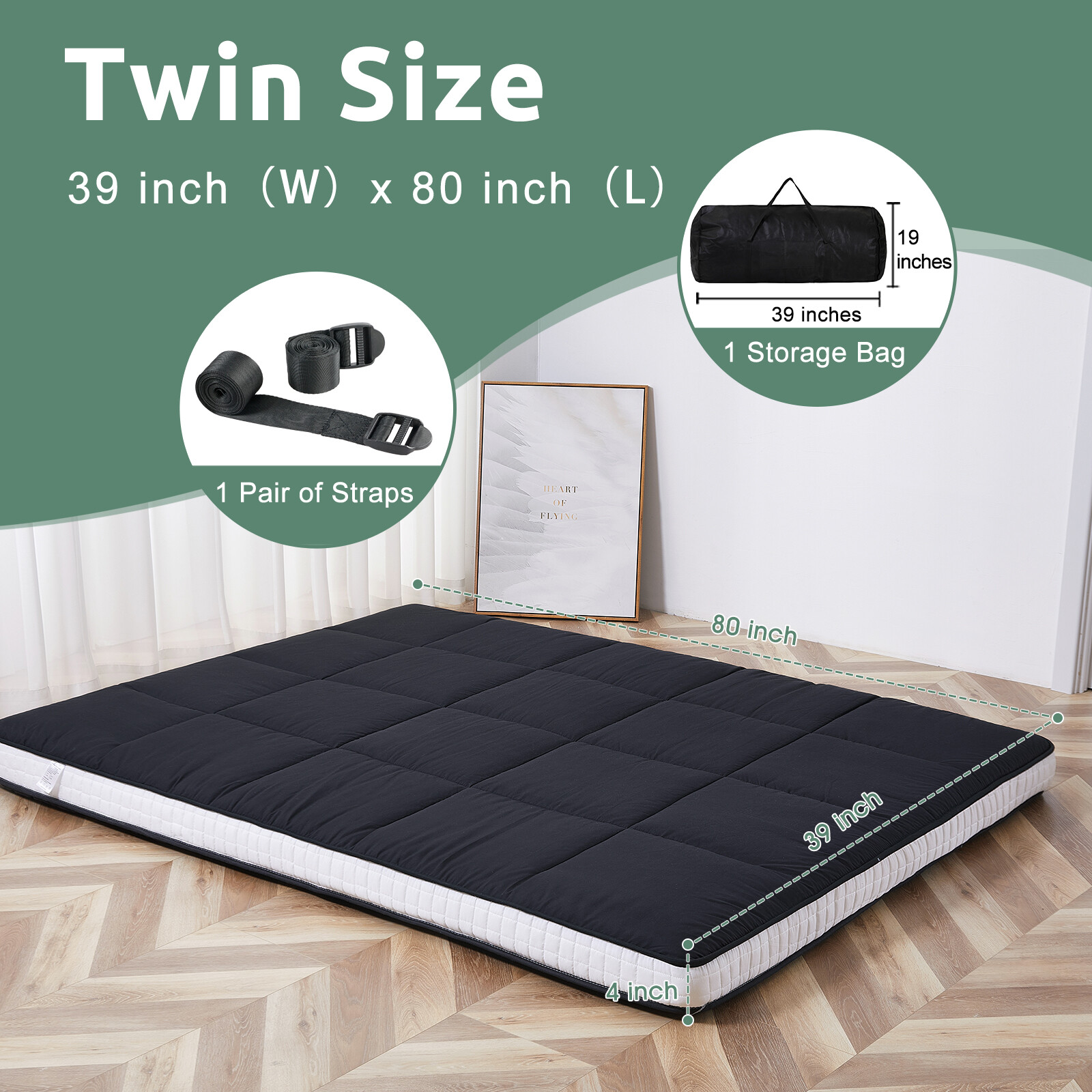 SLSY Japanese Futon Floor Mattress for Adults & Kids 4 inch Thickness Sleep Mat