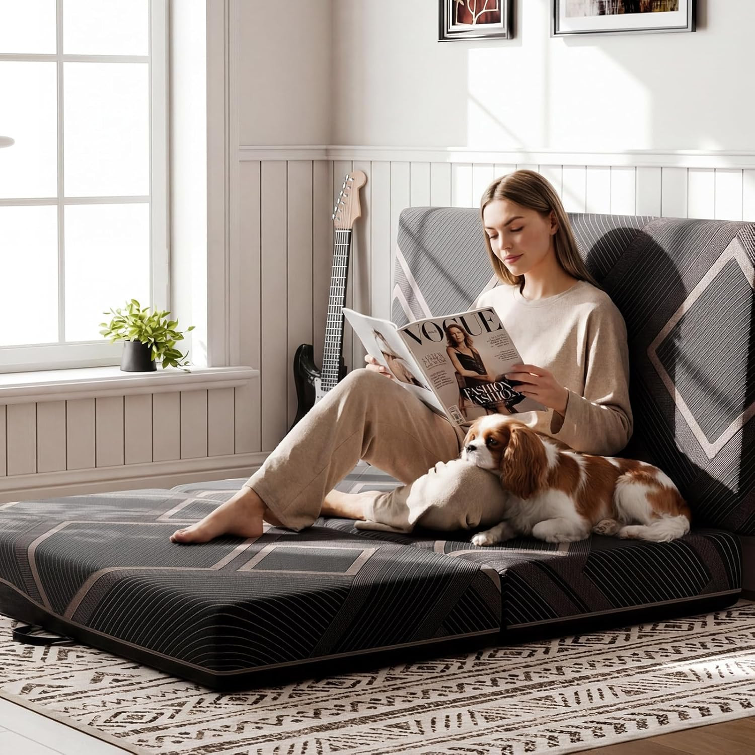 Queen Size 6″ Trifold Memory Foam Mattress – Portable, Washable, Easy Store