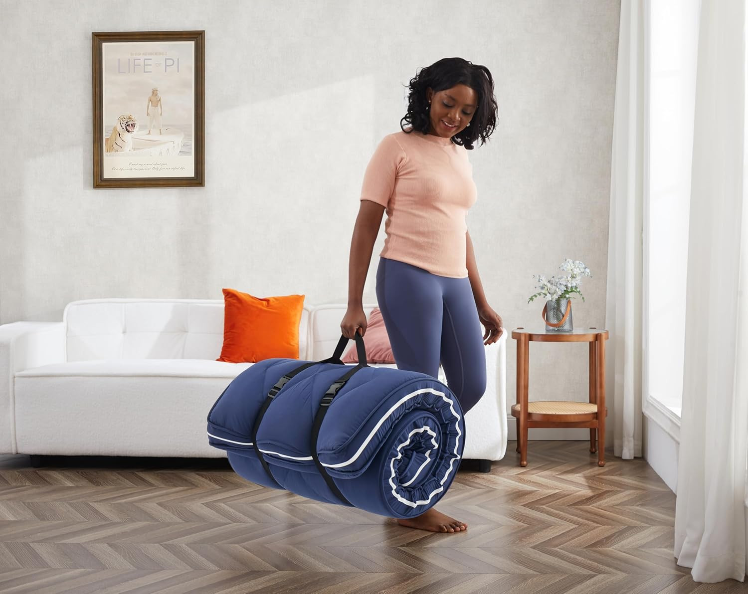 Portable 4″ Twin Gel Memory Foam Mattress Topper with Removable Cover, Blue