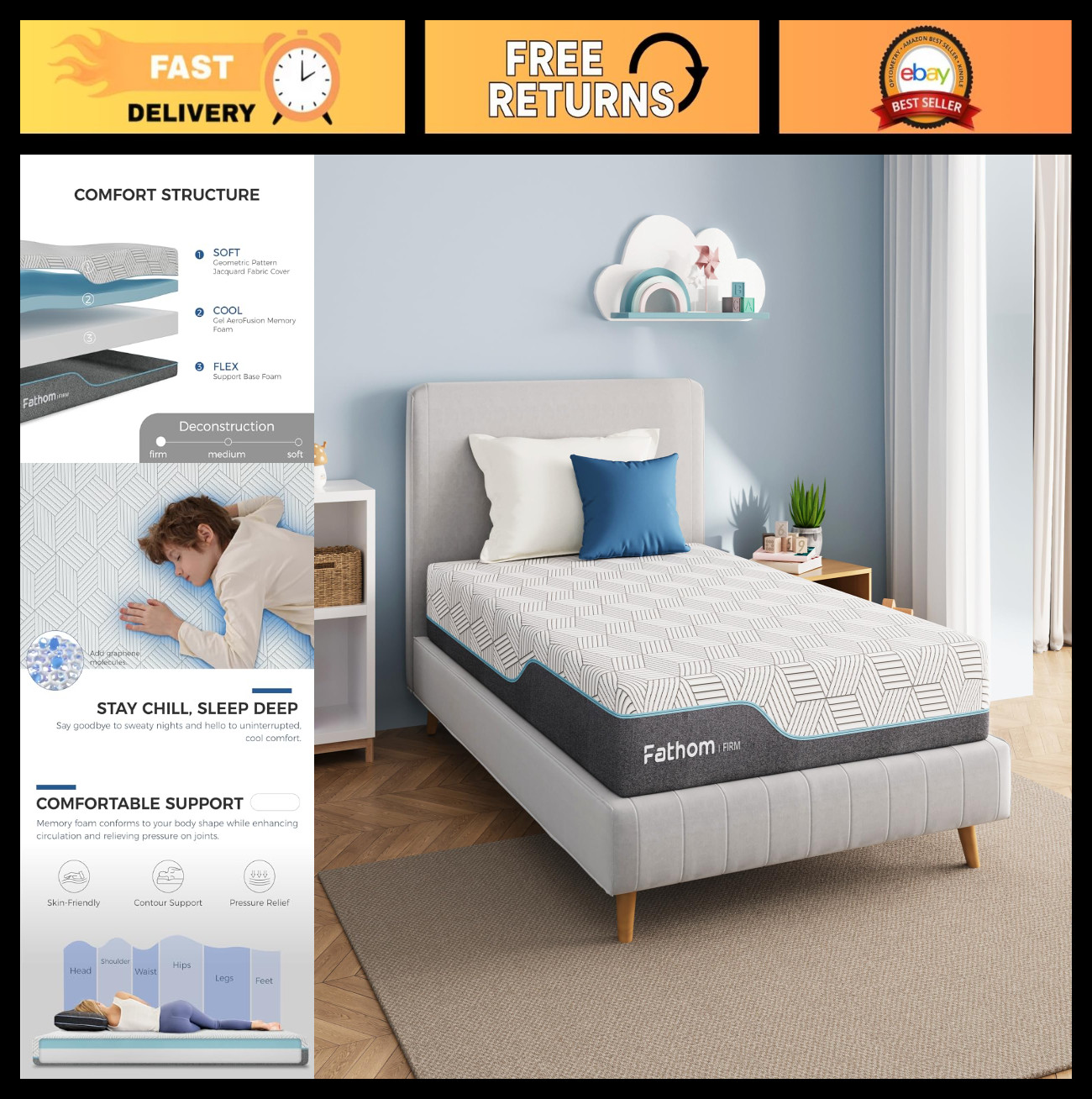 6 Inch Twin Memory Foam Mattress – Cool Sleep, Back Pain Relief, Gel Foam, Certi