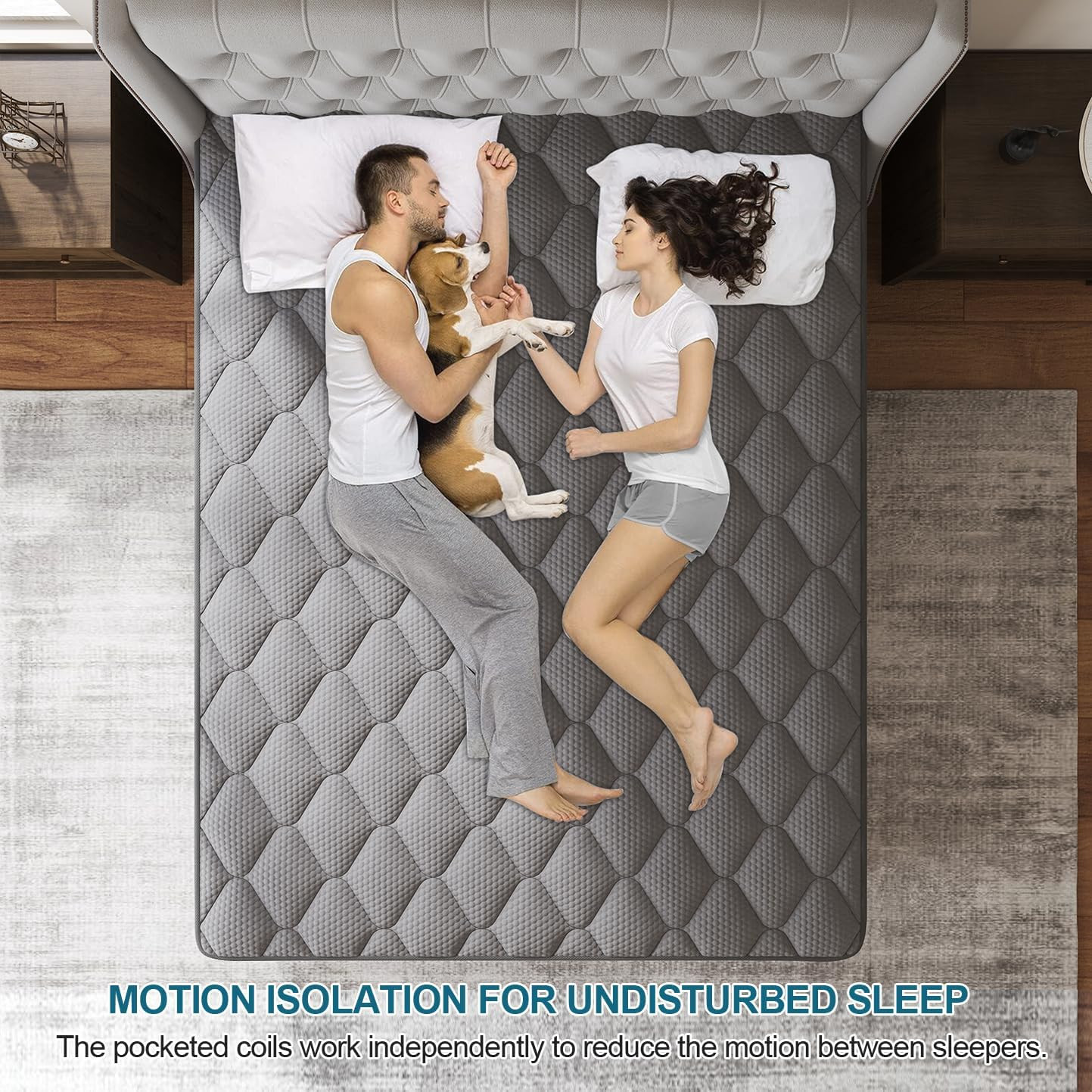 VISCOUNTESS King Mattress, 10 Inch Hybrid Mattresses Grey Medium Firm for Back &