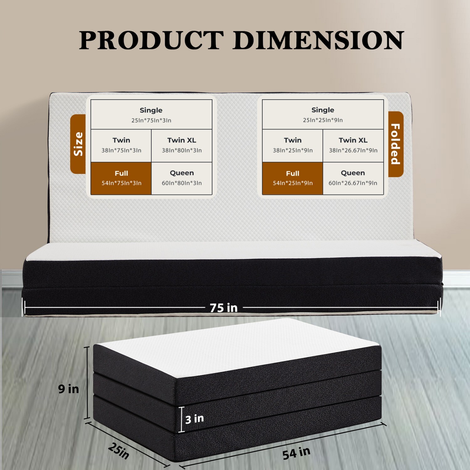 3″ Tri-fold Memory Foam Mattress w/ Washable Cover, Foldable&Portable Floor Bed