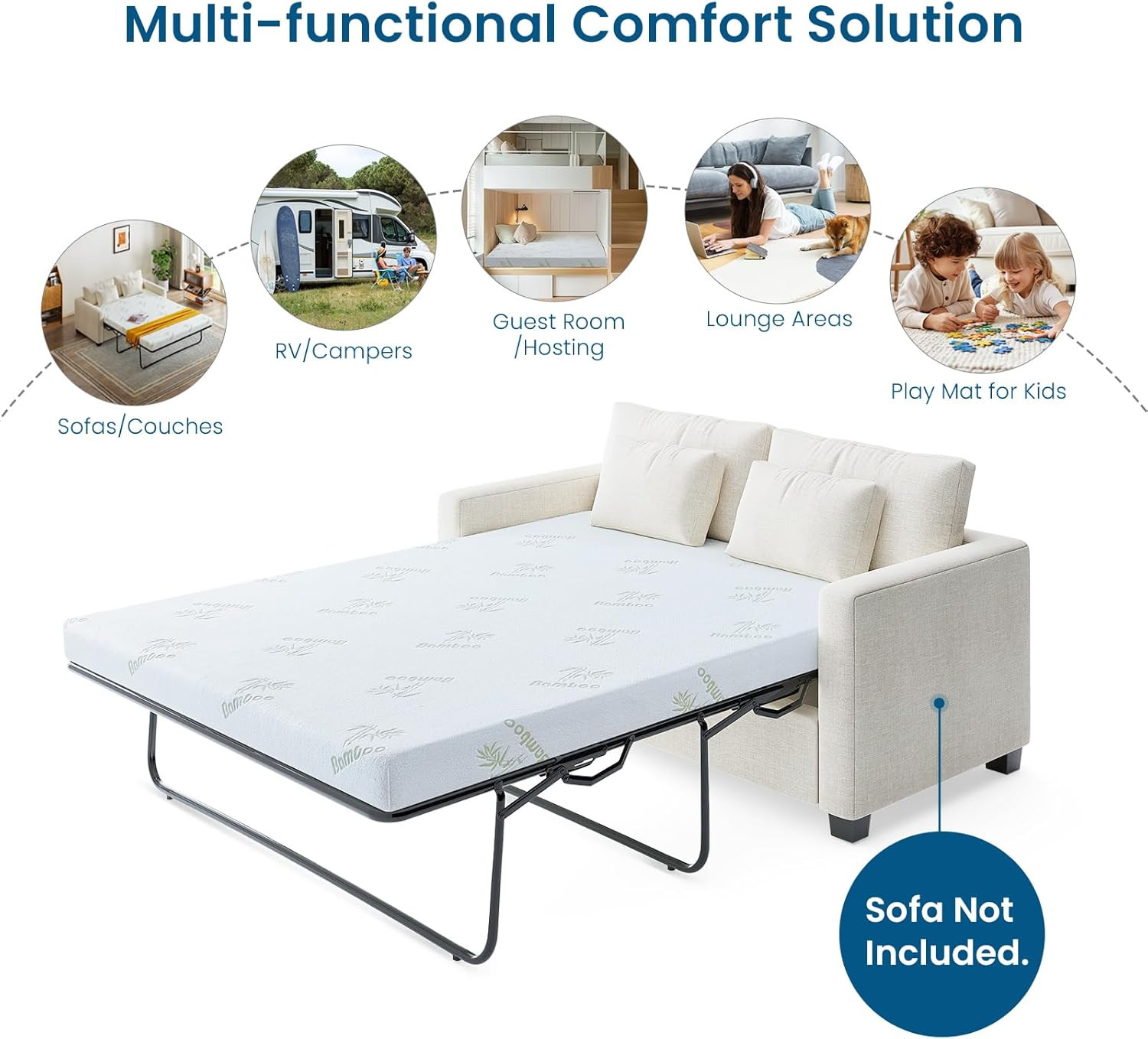 Queen Size 4.5″ Gel Memory Foam Sofa Bed Mattress with Soft Cover