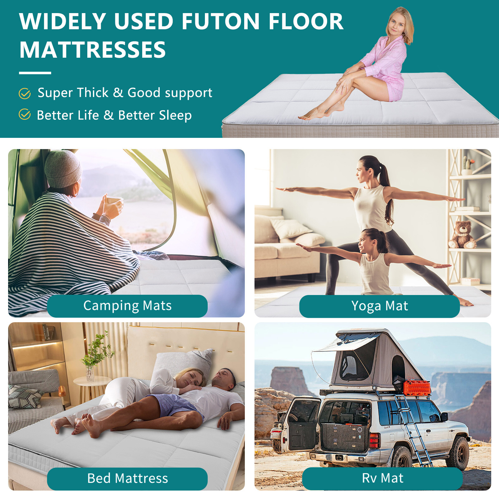 Japanese Futon Mattress 4inch Extra Thick Foldable Japanese Futon Floor Mattress