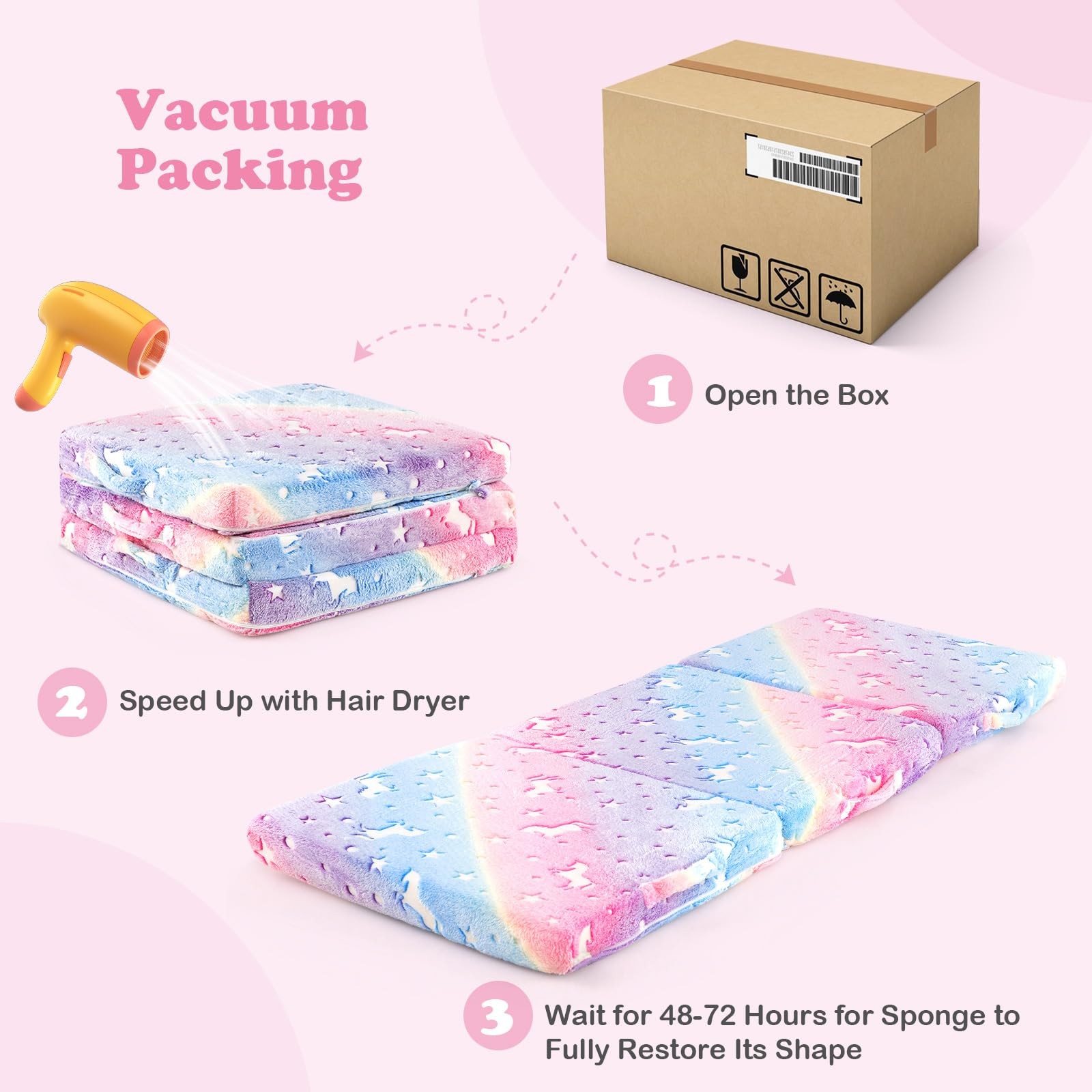 Foldable Floor Mattress for , Glow in Dark Tri-Folding Nap Mat for Sleeping D…