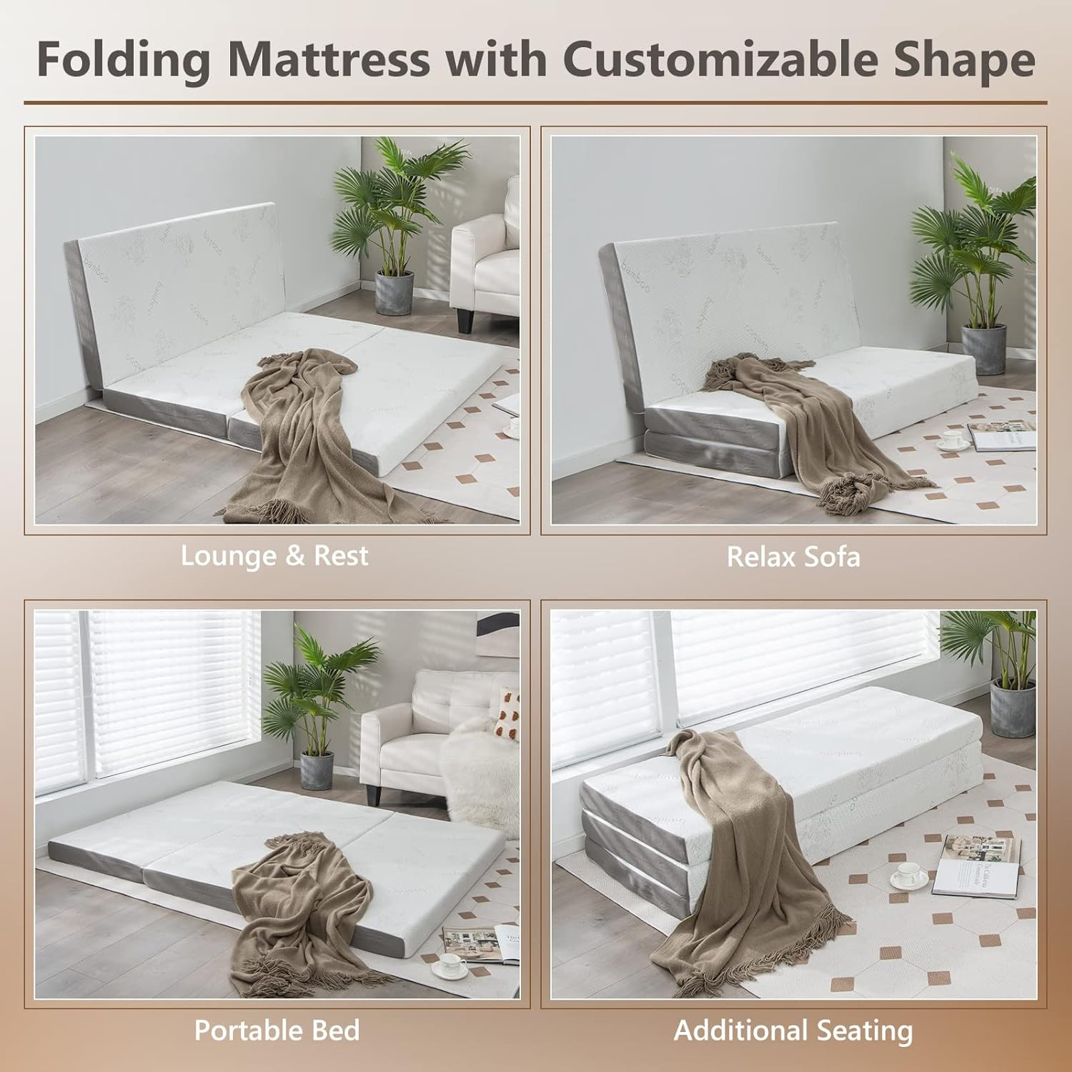 4″ Memory Foam Tri-Fold Mattress with Removable Cover & Storage Bag – Full Size