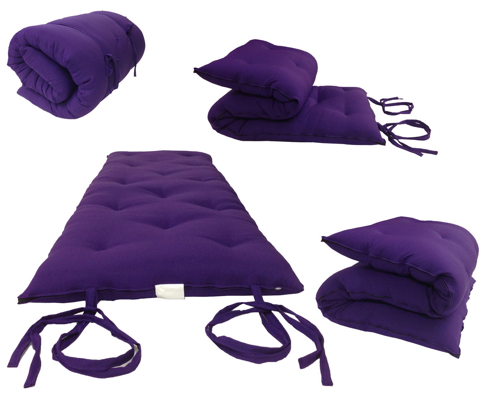 Purple Twin Size Traditional Japanese Floor Rolling Futon Mattresses, Bed, Mat