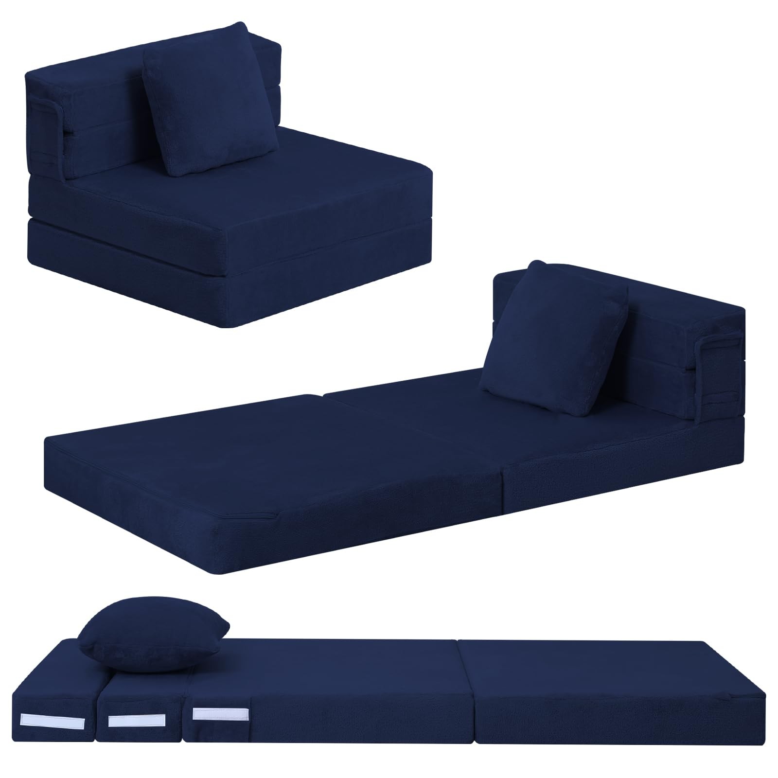 Foldable Futon Chair Bed for Kids, Toddler Sofa Mattress, Convertible Foam Fl…
