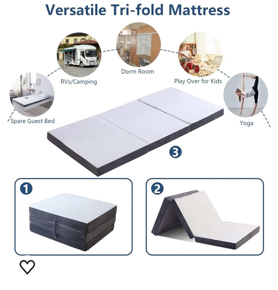 Memory Foam Tri-Folding Mattress with Super Soft Removable Bamboo Cover 38/75/4