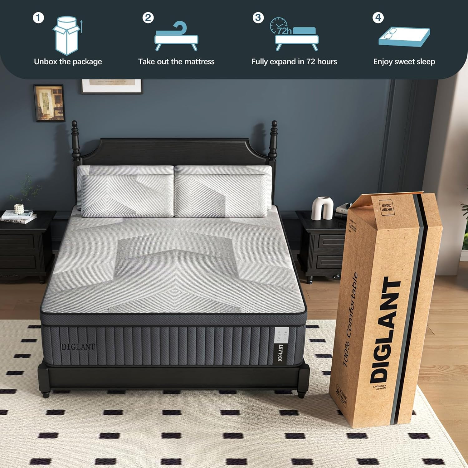 California King Mattress, 14 Inch Hybrid Mattress, Plush Feel Soft Memory Foam M