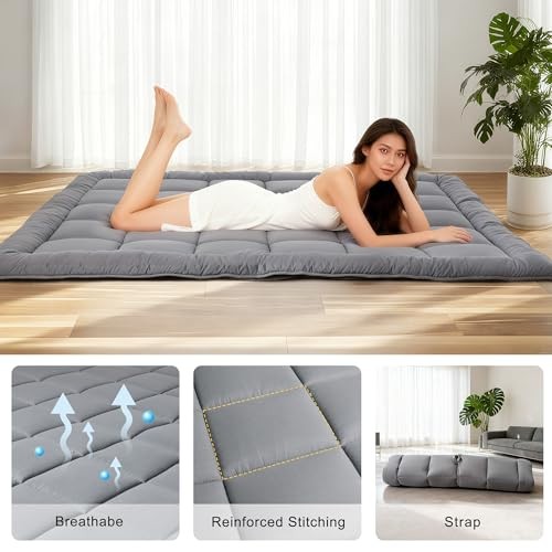 Japanese Floor Mattress Futon, Thick 5-Layer Roll Up Foldable Twin Grey