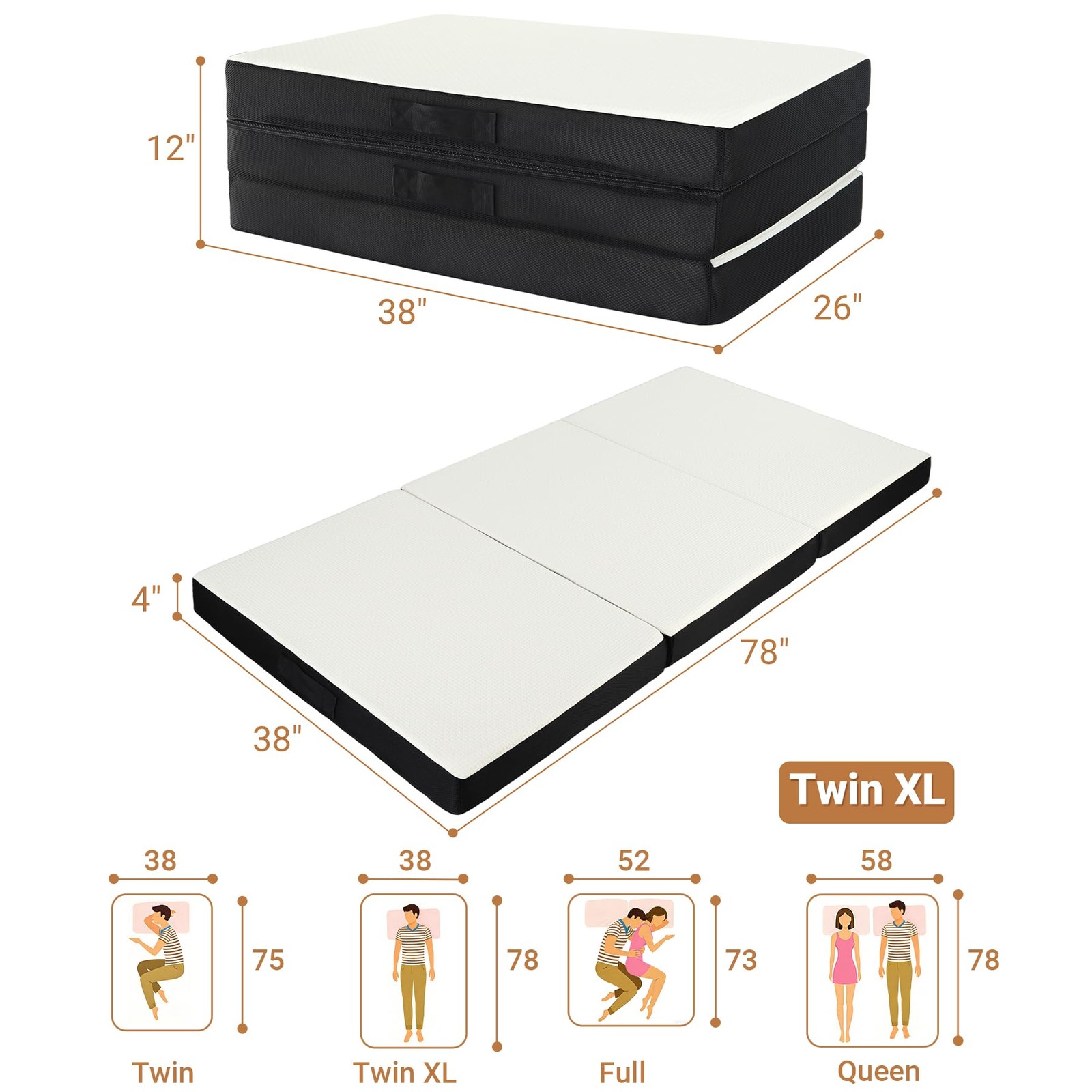 Foldable Mattress Twin XL, Memory Foam Tri Fold Mattress with Removable Washa…