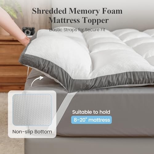 Shredded Memory Foam Bed Topper, 2000GSM Plush Pillow Top Queen-2000GSM White