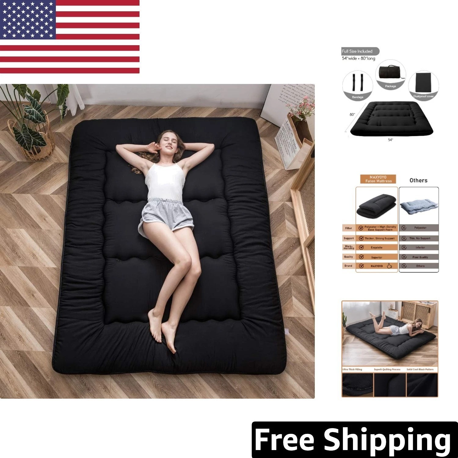 4-Inch Thick Portable Japanese Floor Mattress – Ideal for Kids & Dorms