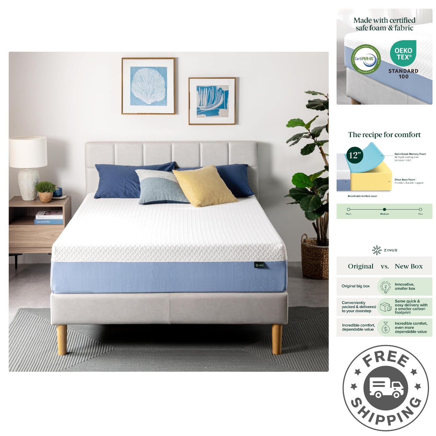 12 Inch Cooling Memory Foam Mattress – Full Size, Pressure Relief Design