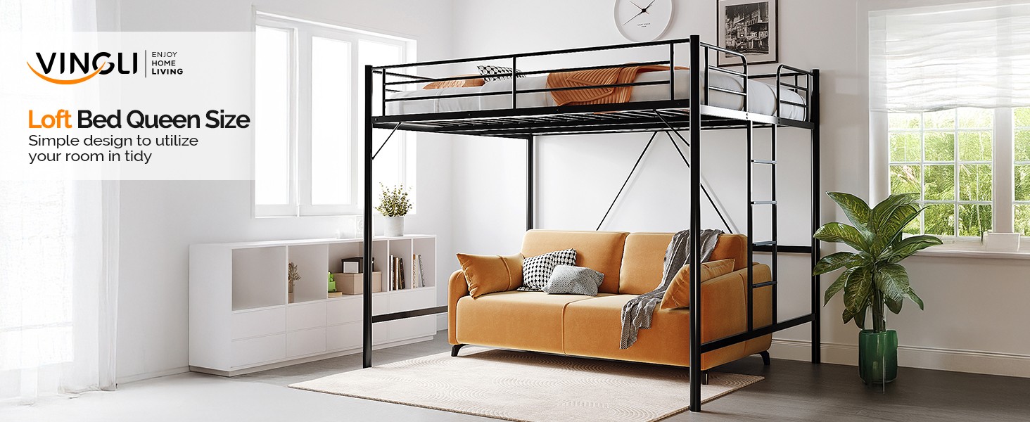 Queen Loft Bed with Flat Rungs for Adults, Kids and Young Teens, No
