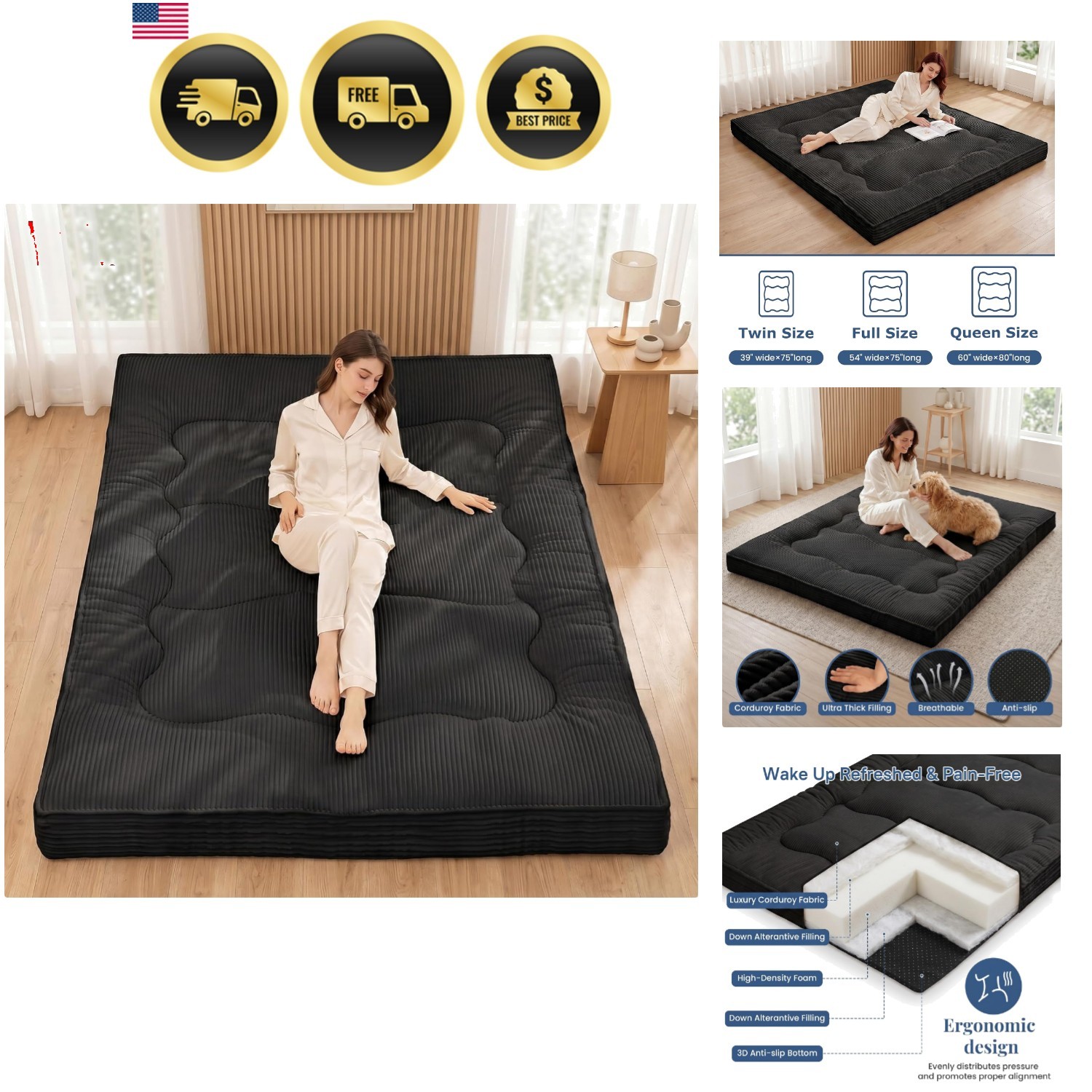 Extra Thick Futon Mattress – Japanese Floor Mattress for Adults, Portable Fol…