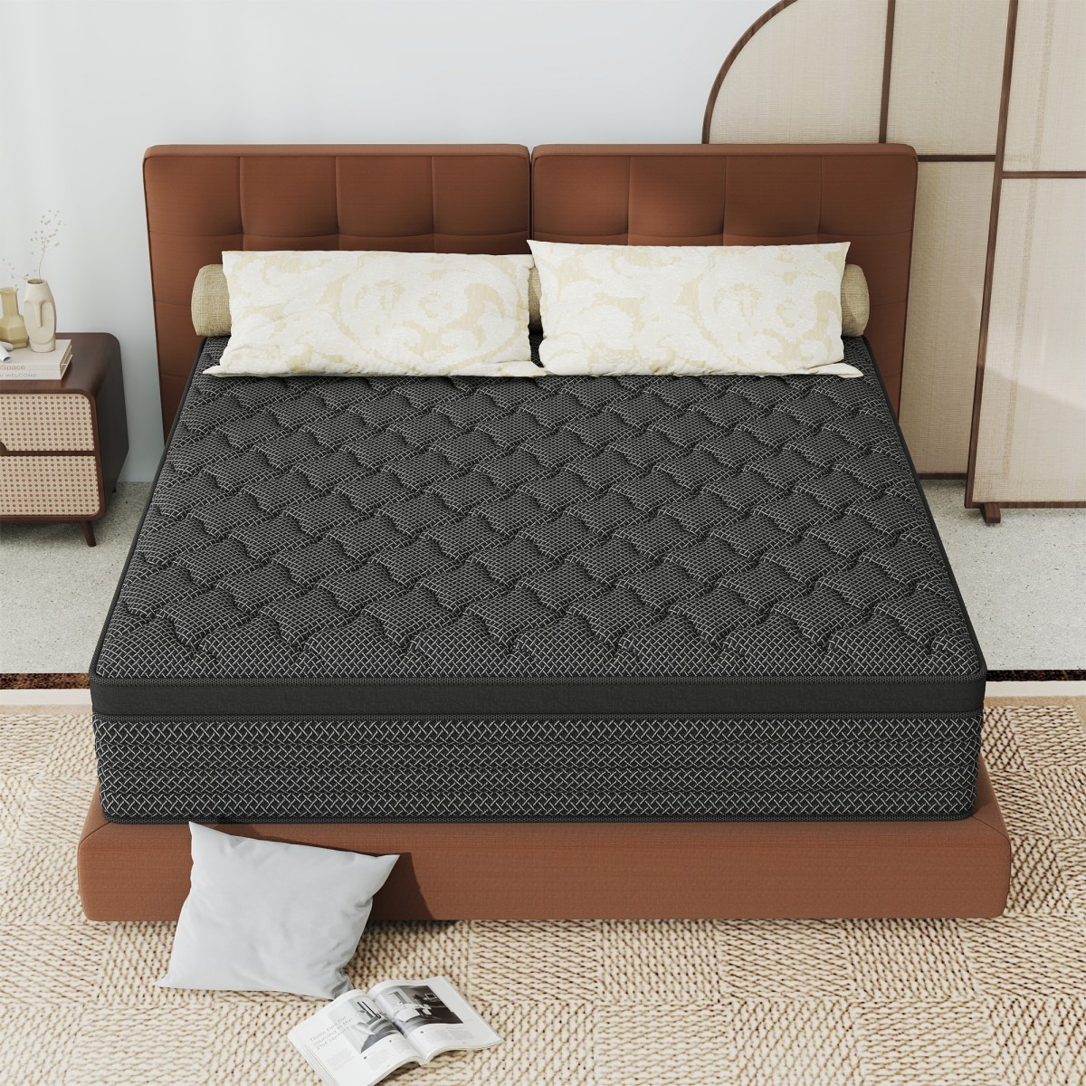 12″/14″ Black Mattress Gel Memory Foam Springs Twin Full Queen King Bed In a Box