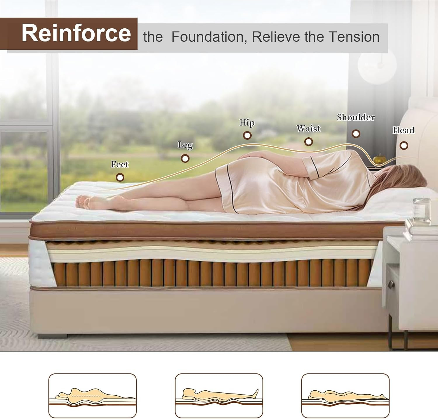 12″ Queen Hybrid Mattress, Medium Firm, Pocket Springs, CertiPUR-US, Breathable