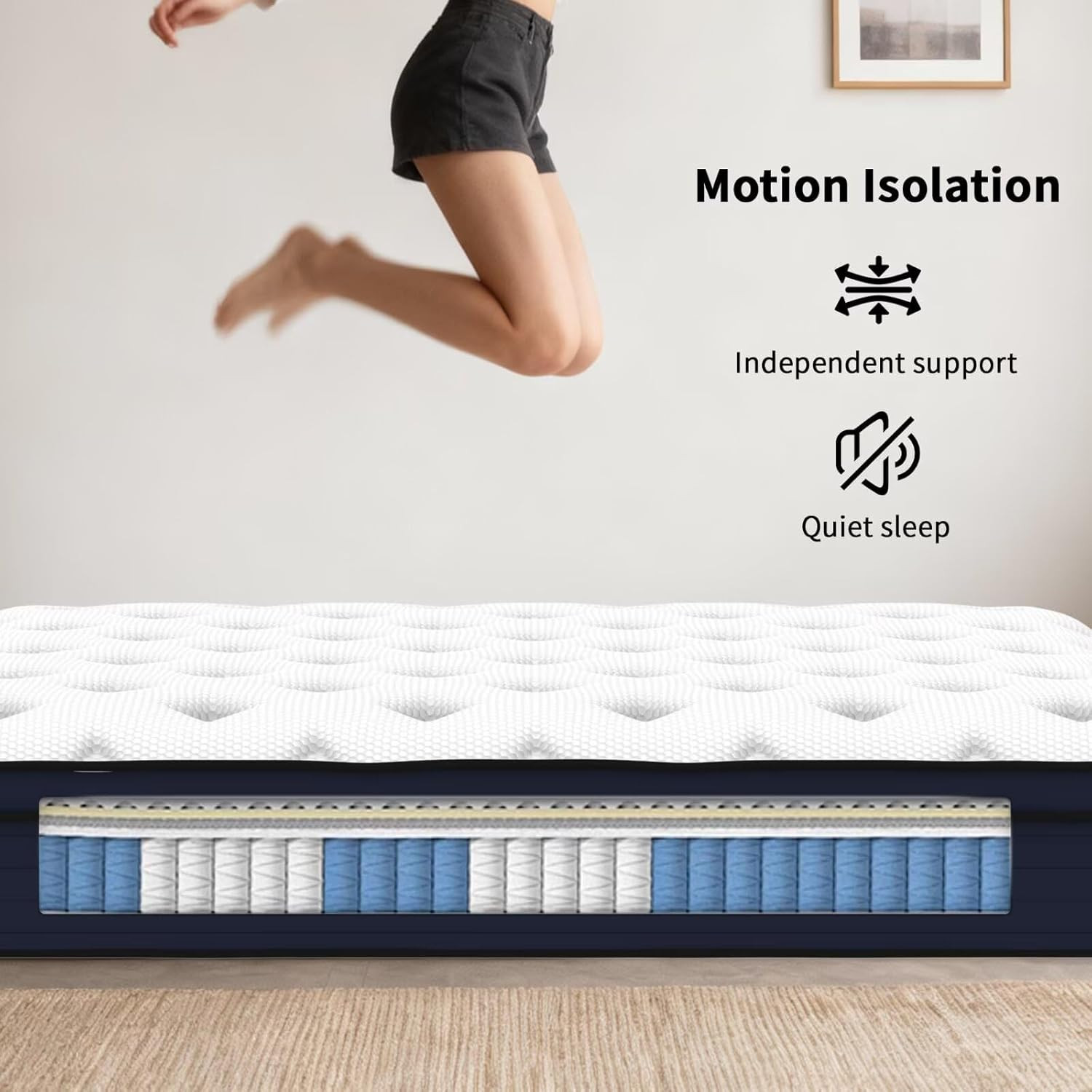 Full Size Mattress, 14 Inch Hybrid Bed in a Box, Green Tea & Cooling Gel Memory