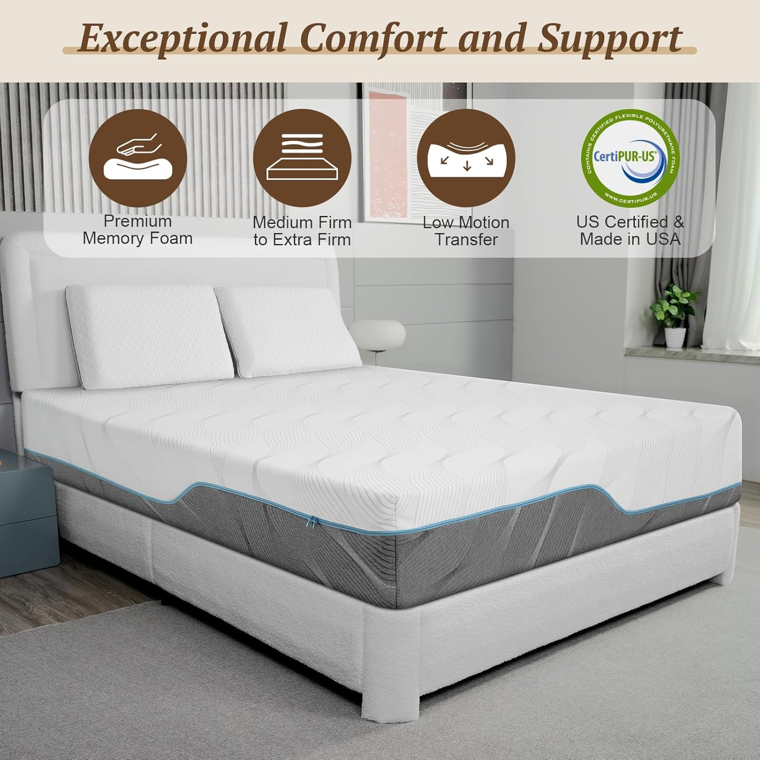 Queen Size 10″ Extra Firm Memory Foam Mattress for Back Pain Relief