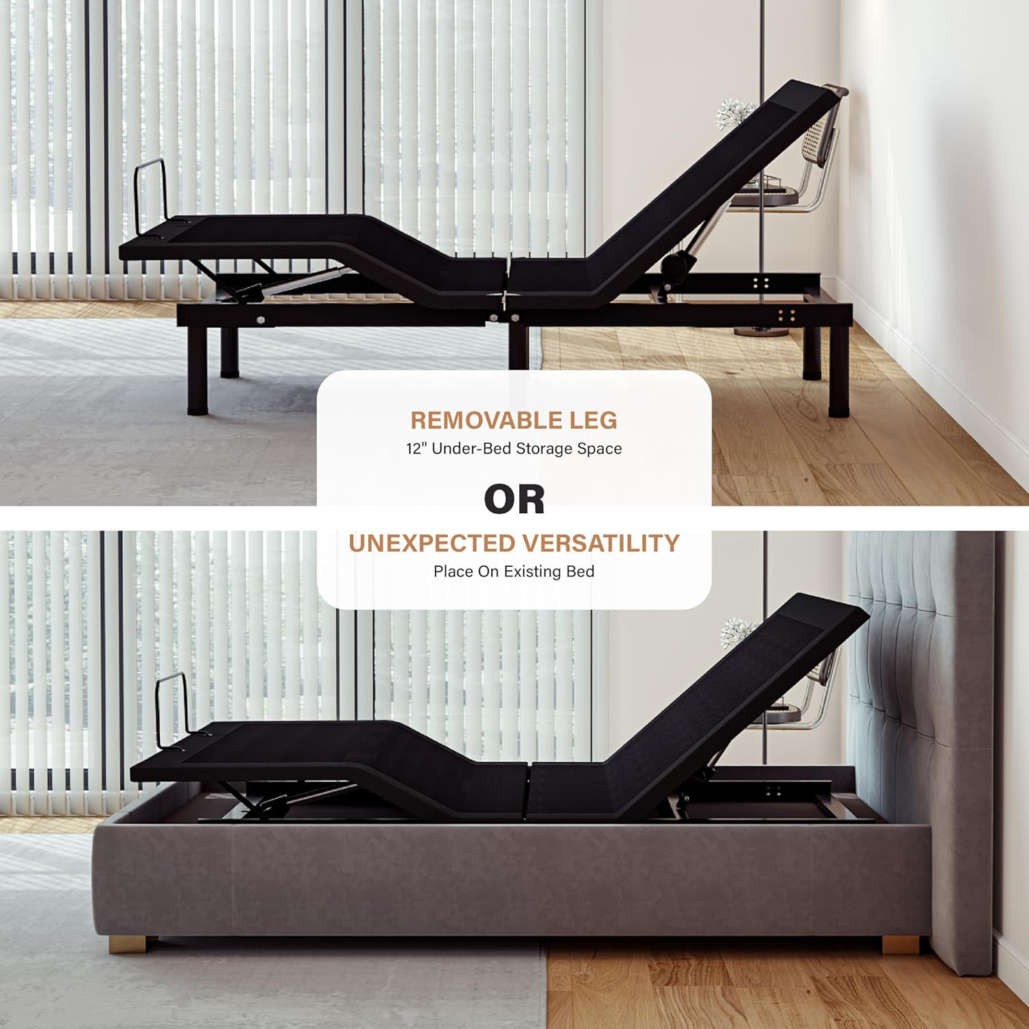 EGOHOME Split King Adjustable Bed Frame & 14″ Memory Foam Mattress Set
