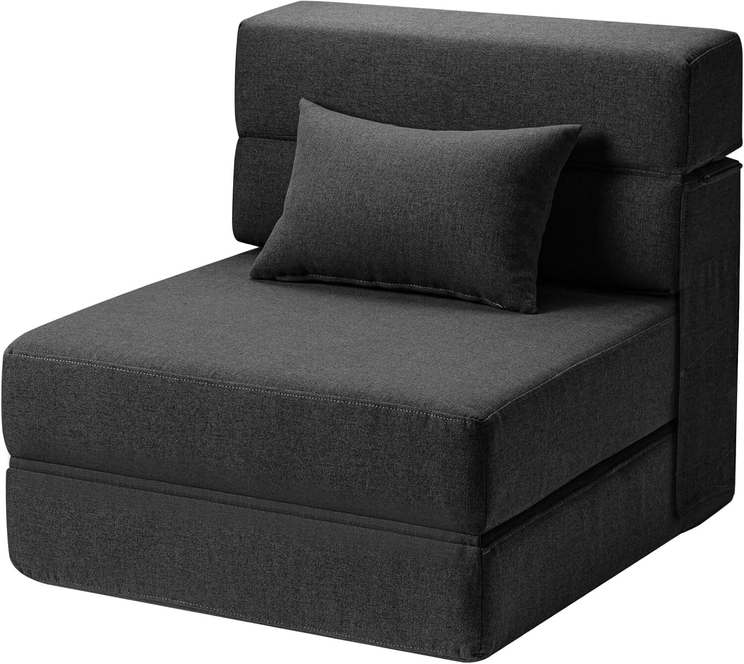 Folding Sofa Bed with Pillow- Convertible Chair Floor Couch Single, Dark Grey