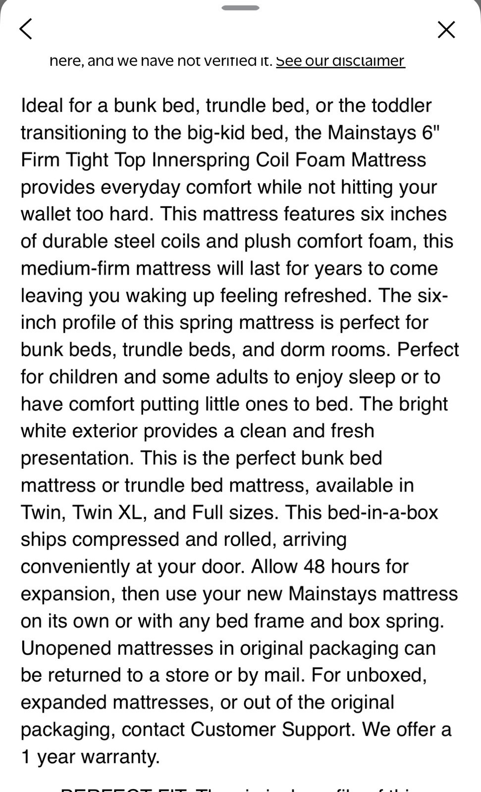 NEW Mainstays WMMS06TTGRSP2 6″ Innerspring Coil Mattress, Twin