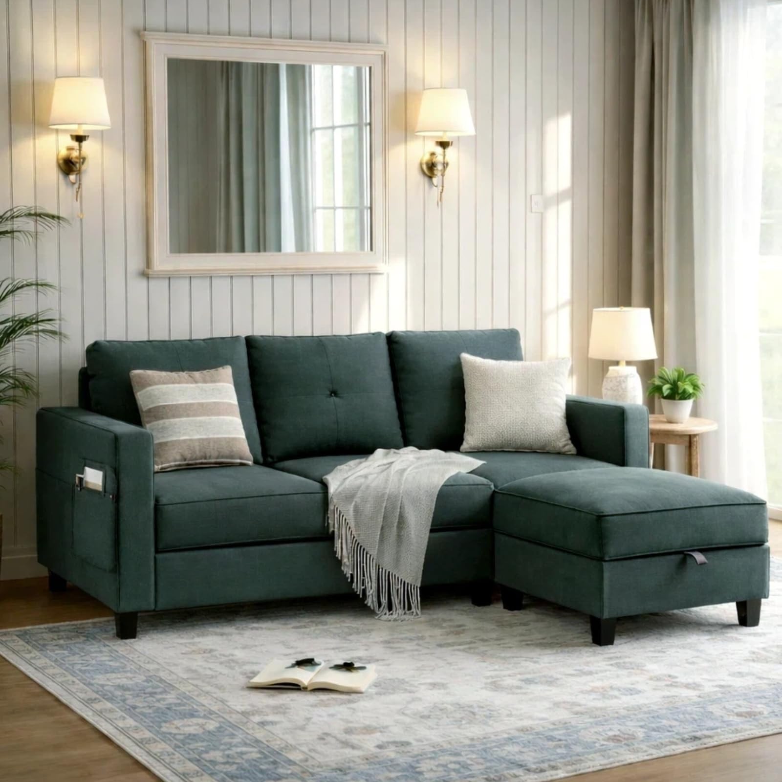 JAMFLY Convertible L-Shaped Sectional Sofa with Reversible 77 Inch, Grey
