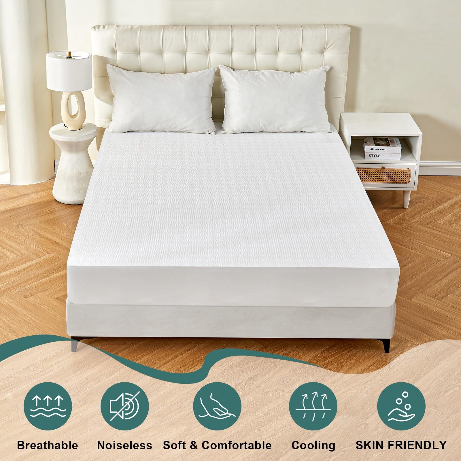 100% Waterproof Queen Mattress Protector, Breathable Cooling 3D Queen, White