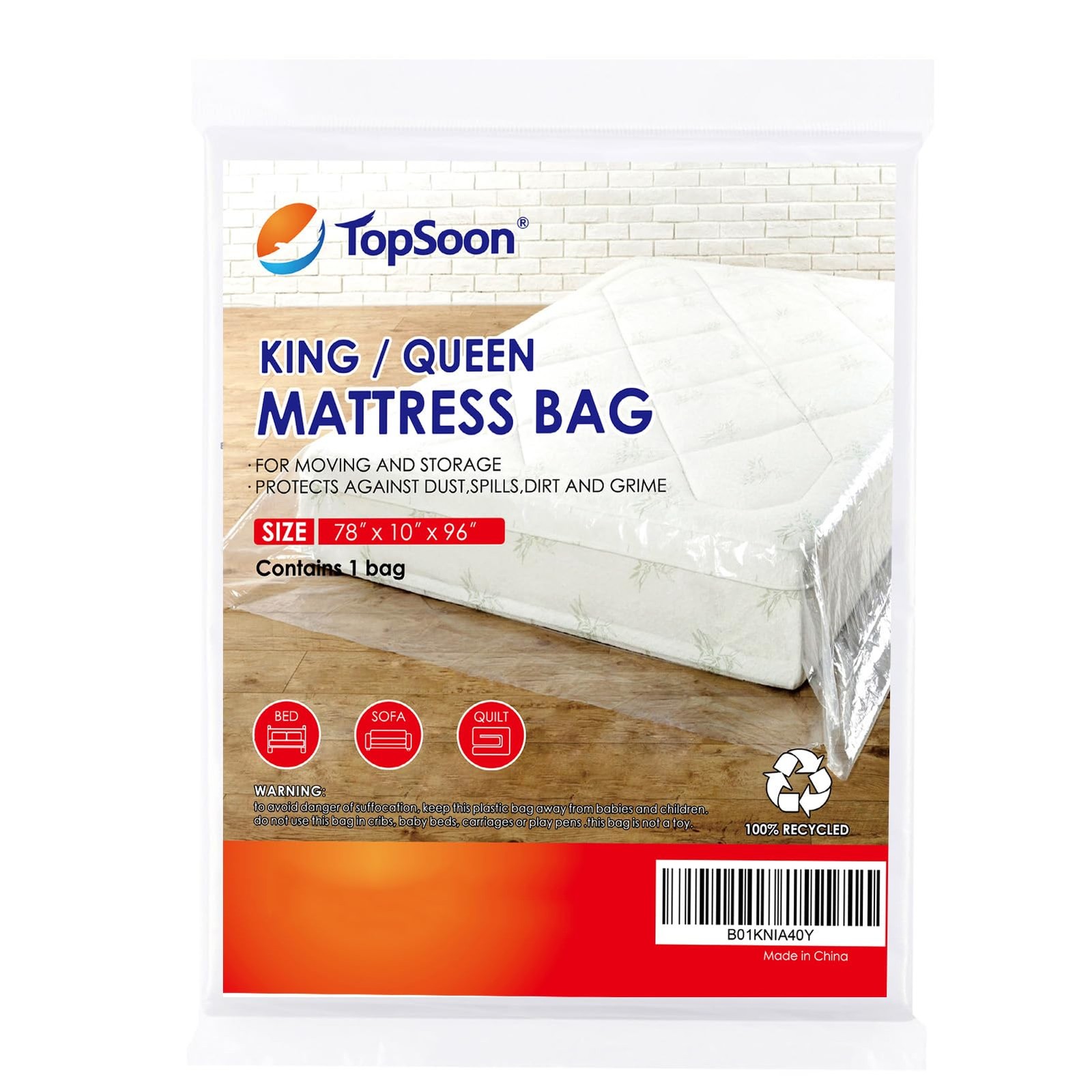 Mattress Bag for Storage Mattress Disposal Bag King/Queen Size Clear