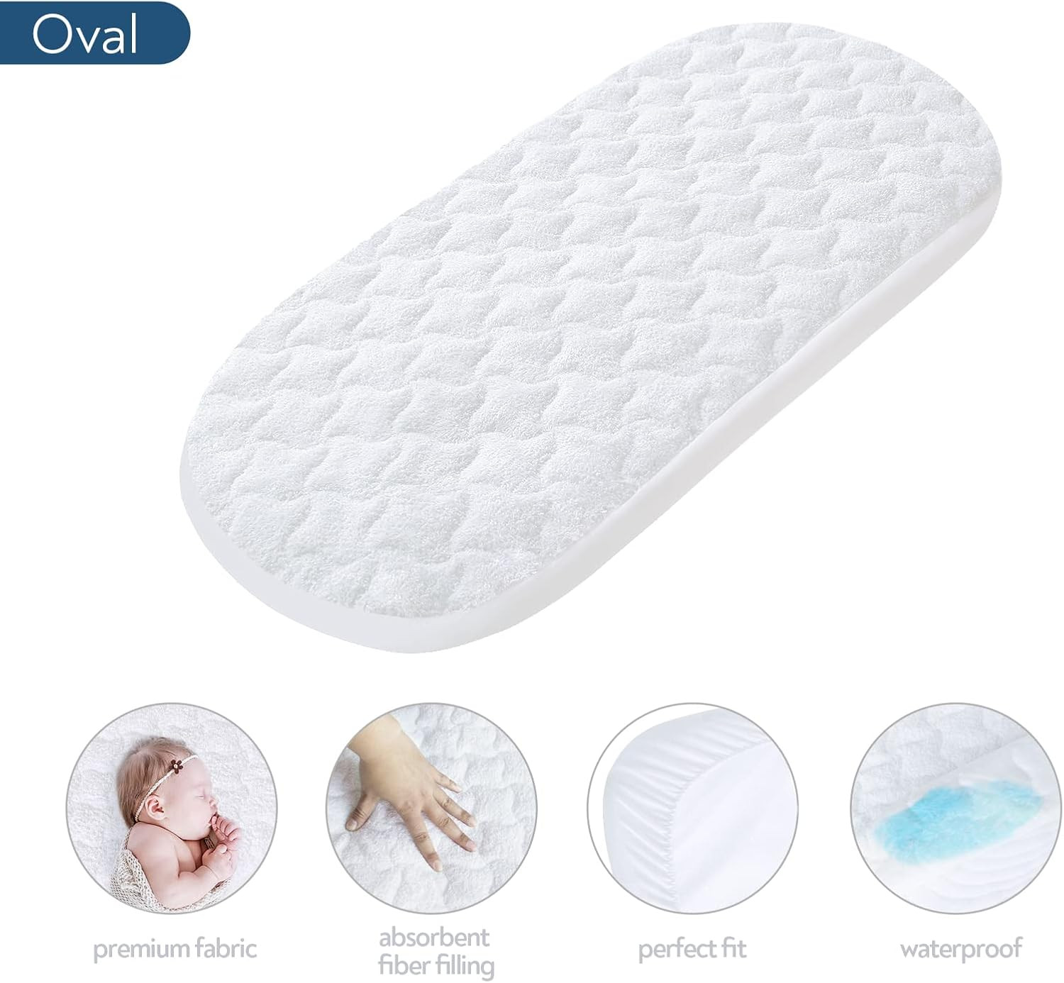 Moses Basket Mattress Pad 16″ X 30″ – Fit for Plum Sparrow, Baby Delight Slumber