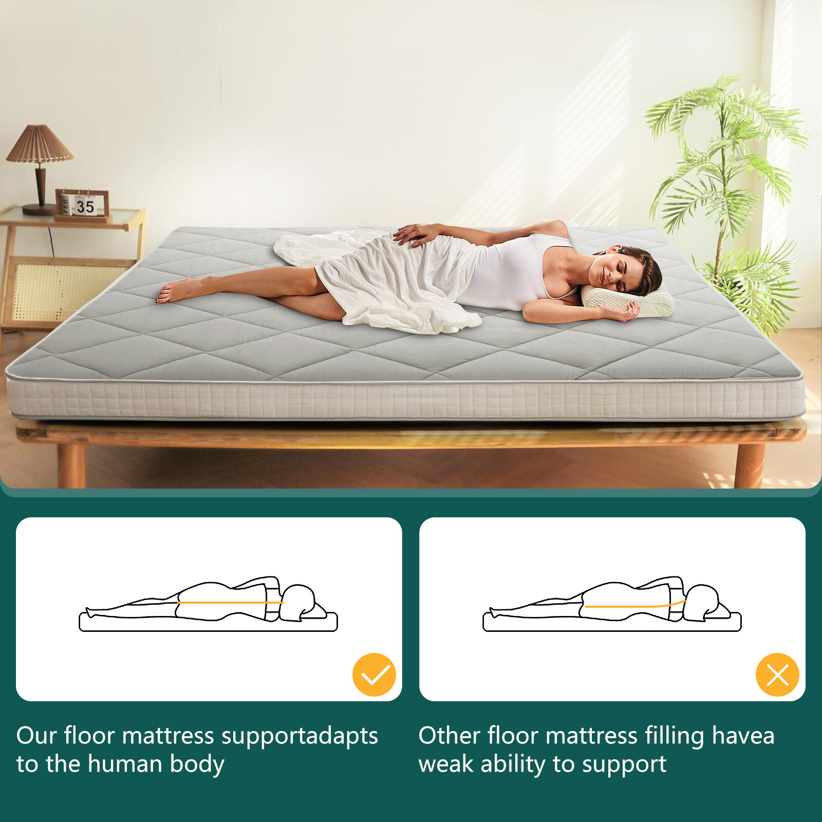 NAIZEA Japanese Floor Mattress Japanese Futon Sleeping Pad Guest Bed Gray Black