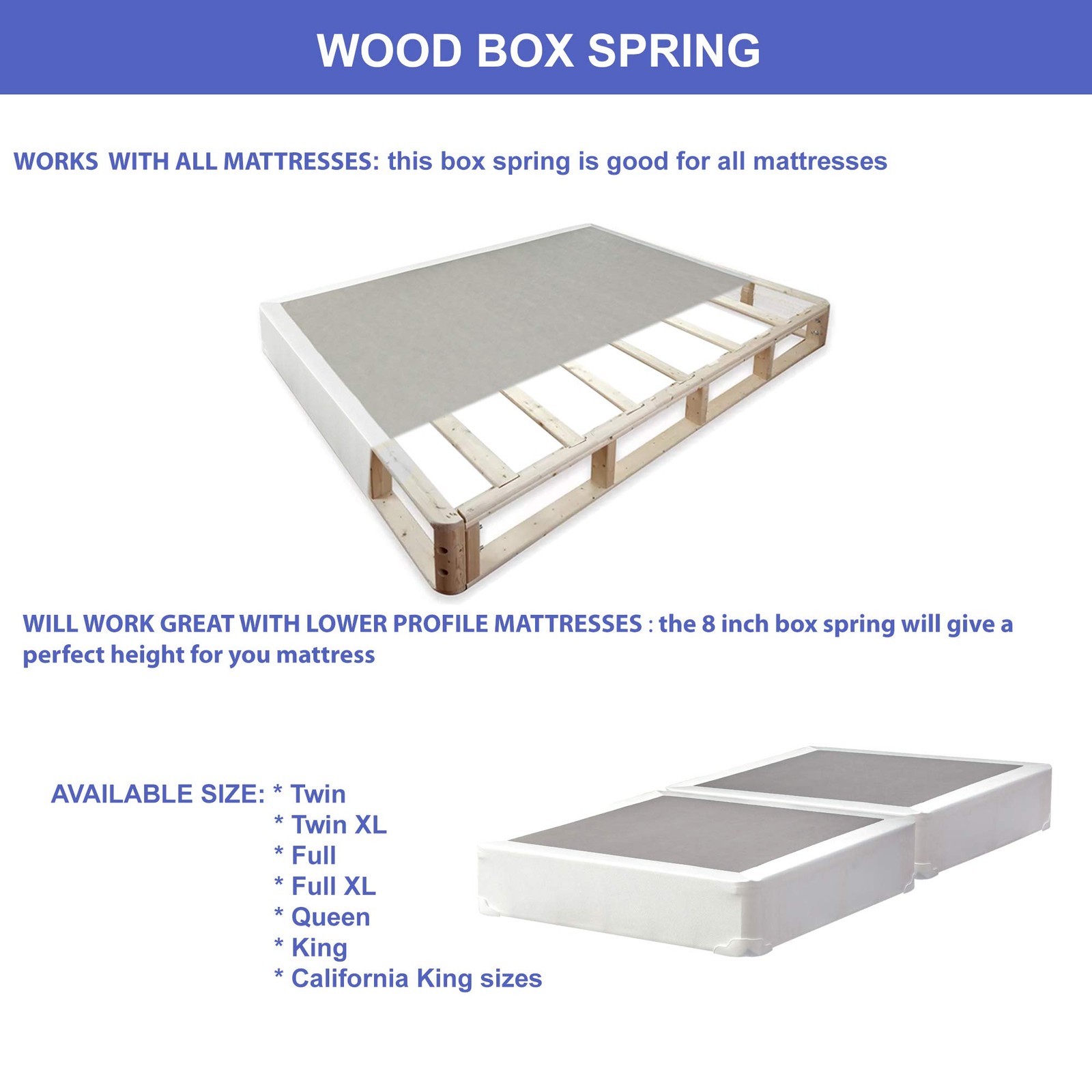 Split Low Profile Wood Traditional Box Spring/Foundation For Mattress Set,