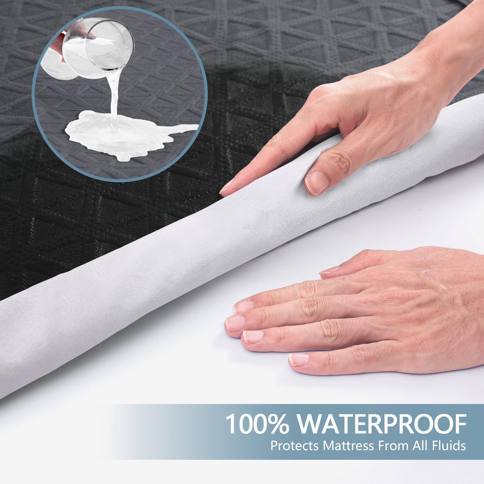 Premium Waterproof Mattress Protector Queen Size, Breathable Bed Queen, Grey