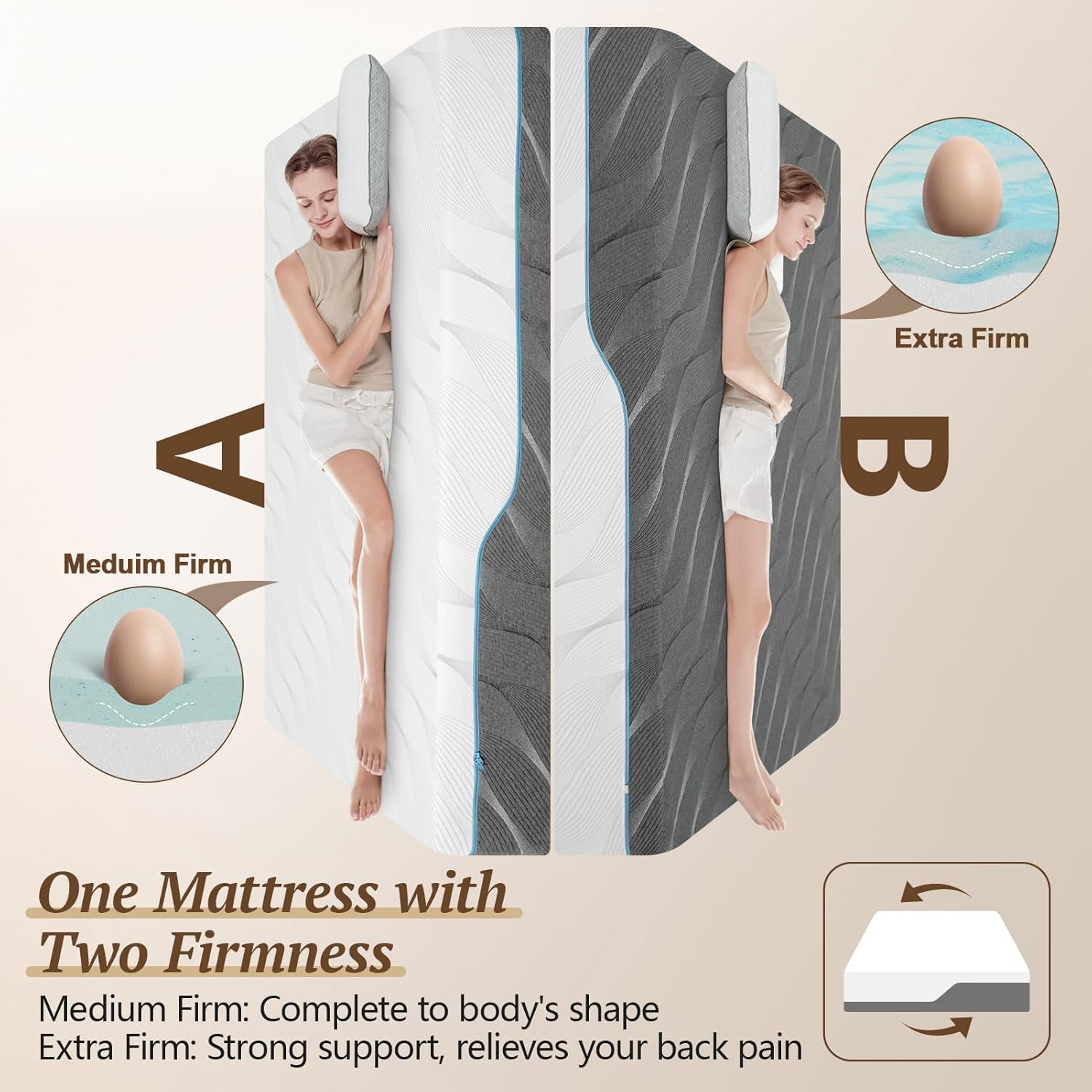 Queen Size 10″ Extra Firm Memory Foam Mattress for Back Pain Relief