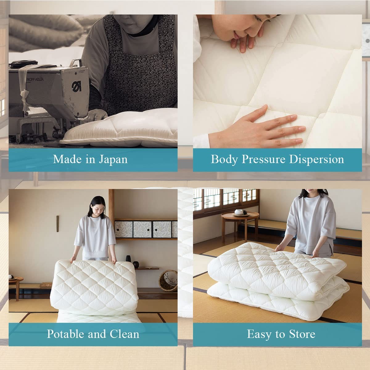 Japanese Futon Mattress CLASSE Twin (39x79in) Made in Japan White, Foldable F…