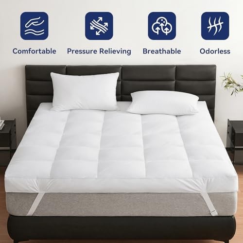 Dual Layer 5 Inch Goose Feather Mattress Topper Size, 4 Inch Goose Queen White