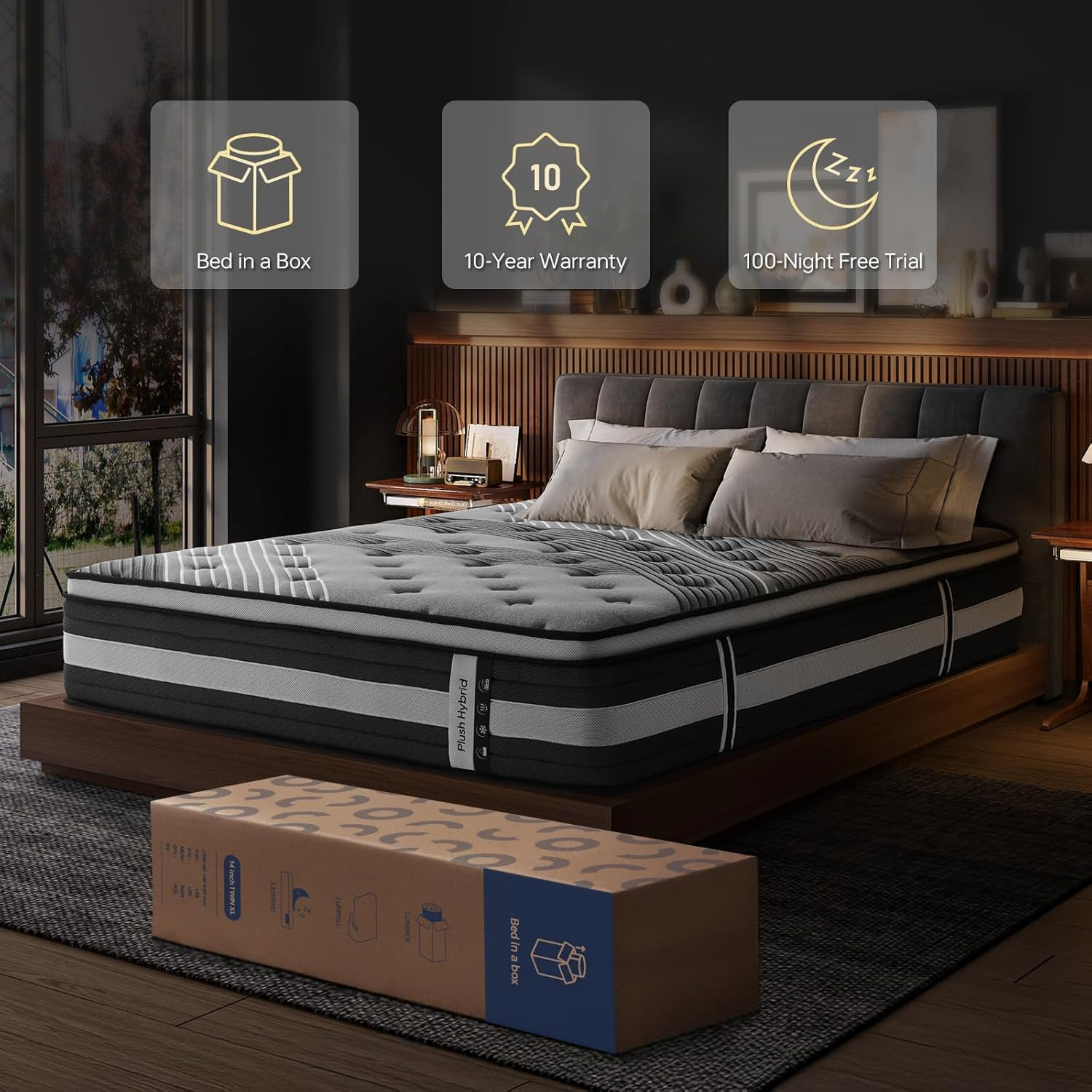Twin XL 14″ Hybrid Mattress – Medium-Plush Gel Foam with 110-Night Trial