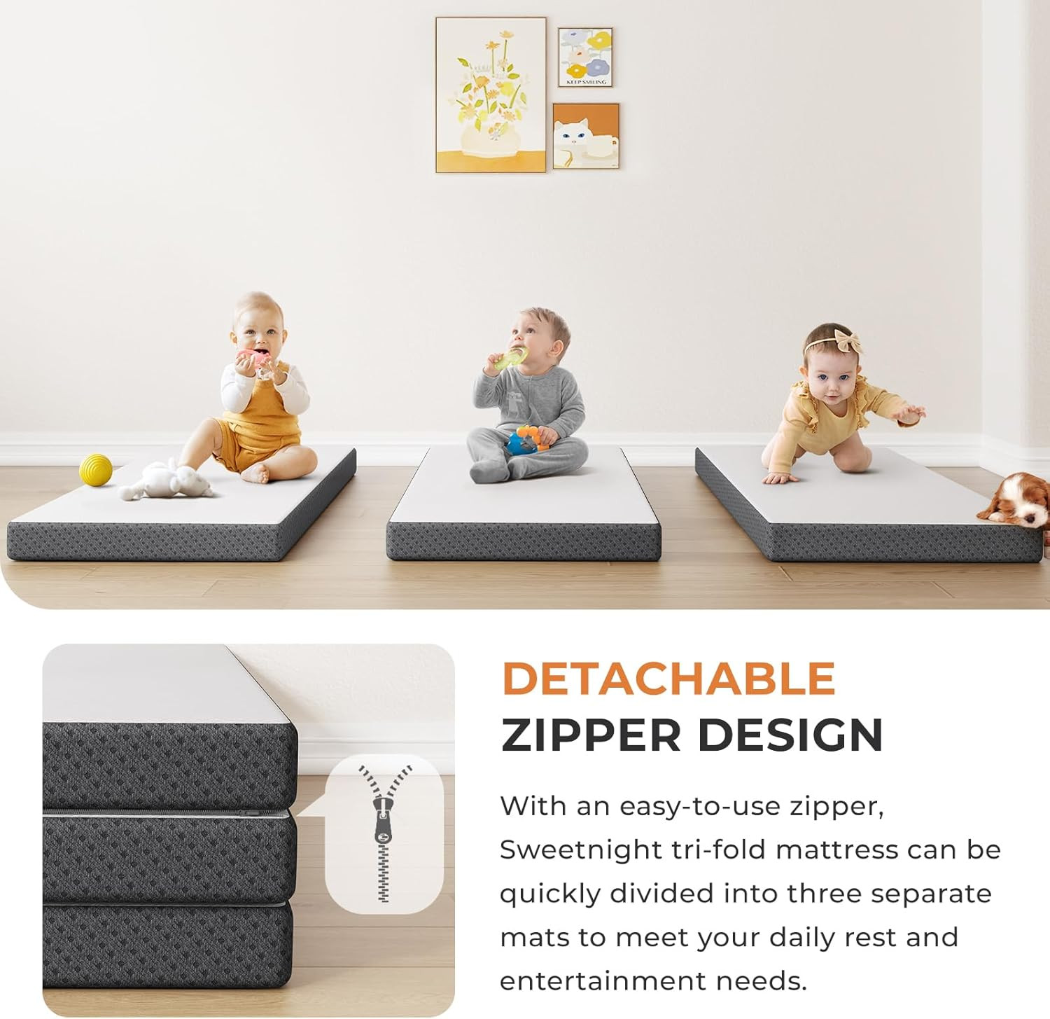 Tri Folding Mattress Topper – 4-Inch Foldable Mattress with a Collapsible and Wa