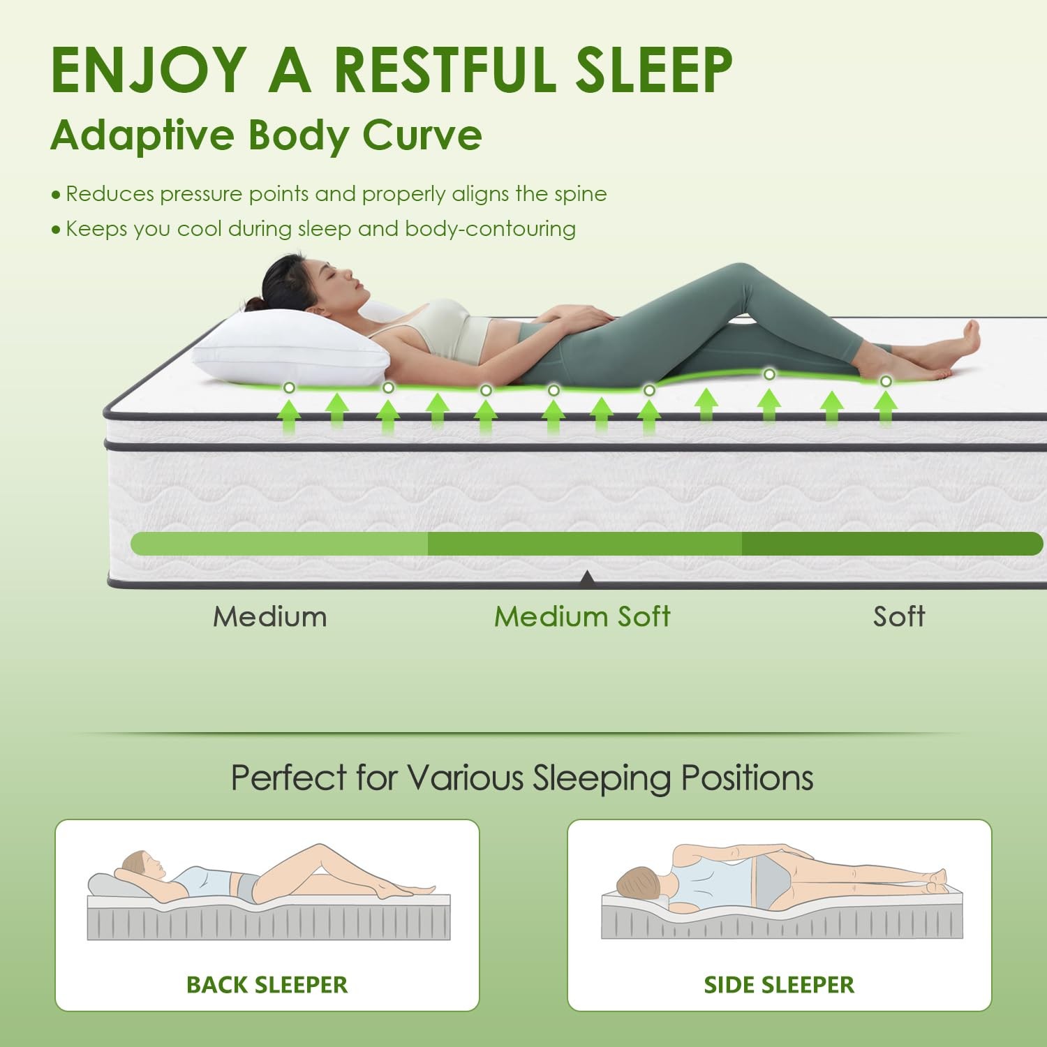| 12 Inch Queen Mattress | Medium Firm Hybrid Mattress | White | with High-De…