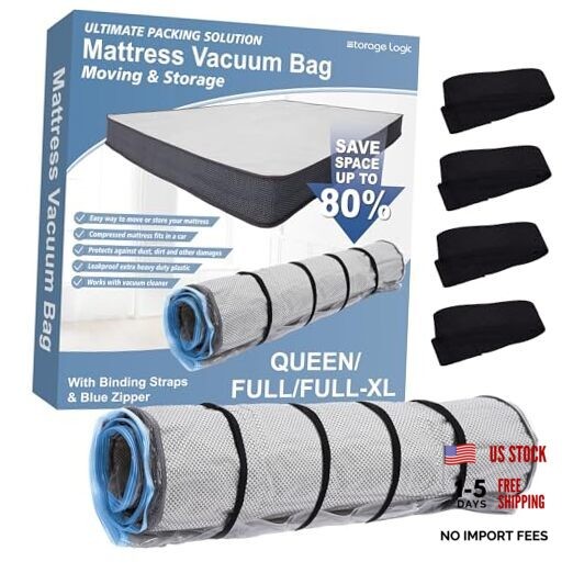 Foam Mattress Vacuum Bag with Blue Zipper, Mattress Queen/Full/Full-XL BlueZip