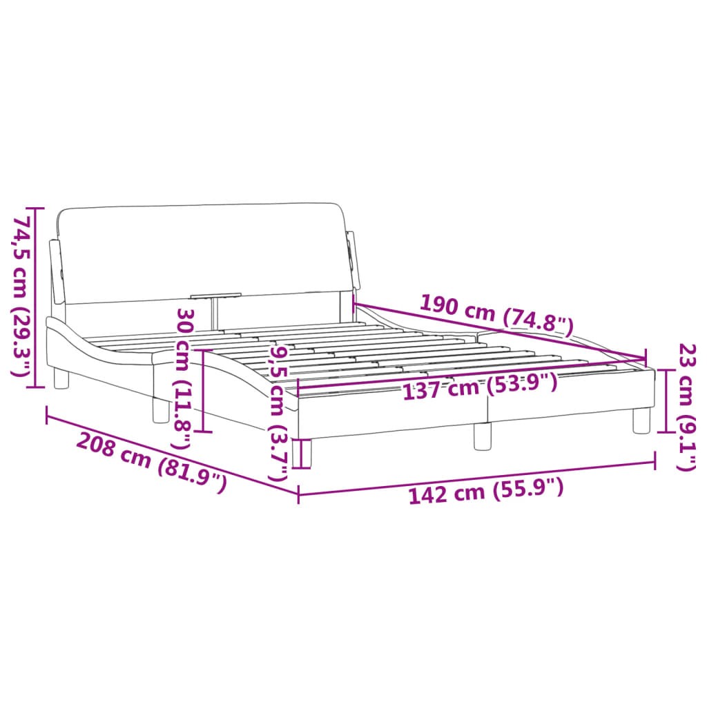 Bed Frame “Dover” Dark Gray 53.9″x74.8″ Fabric vidaXL