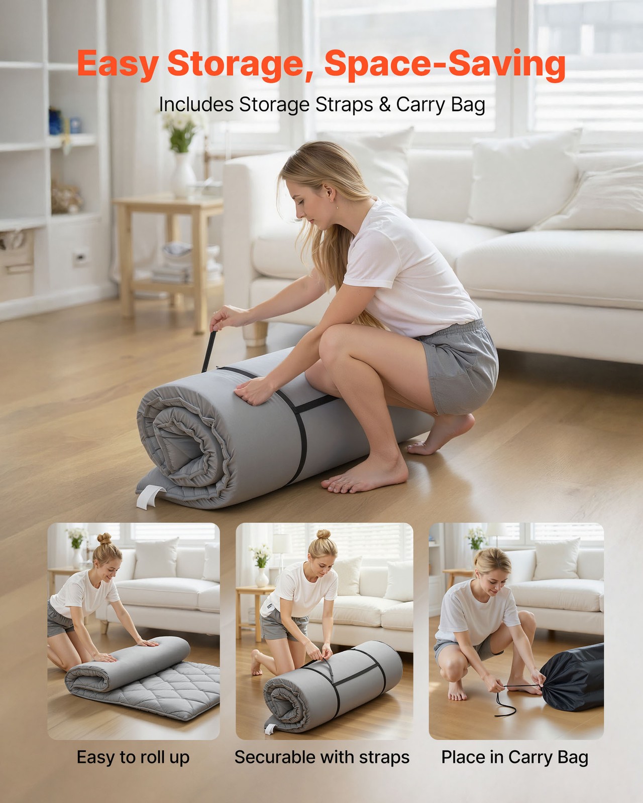 VEVOR Japanese Tatami Mattress Twin Foldable Futon Mat with Storage Bag Gray