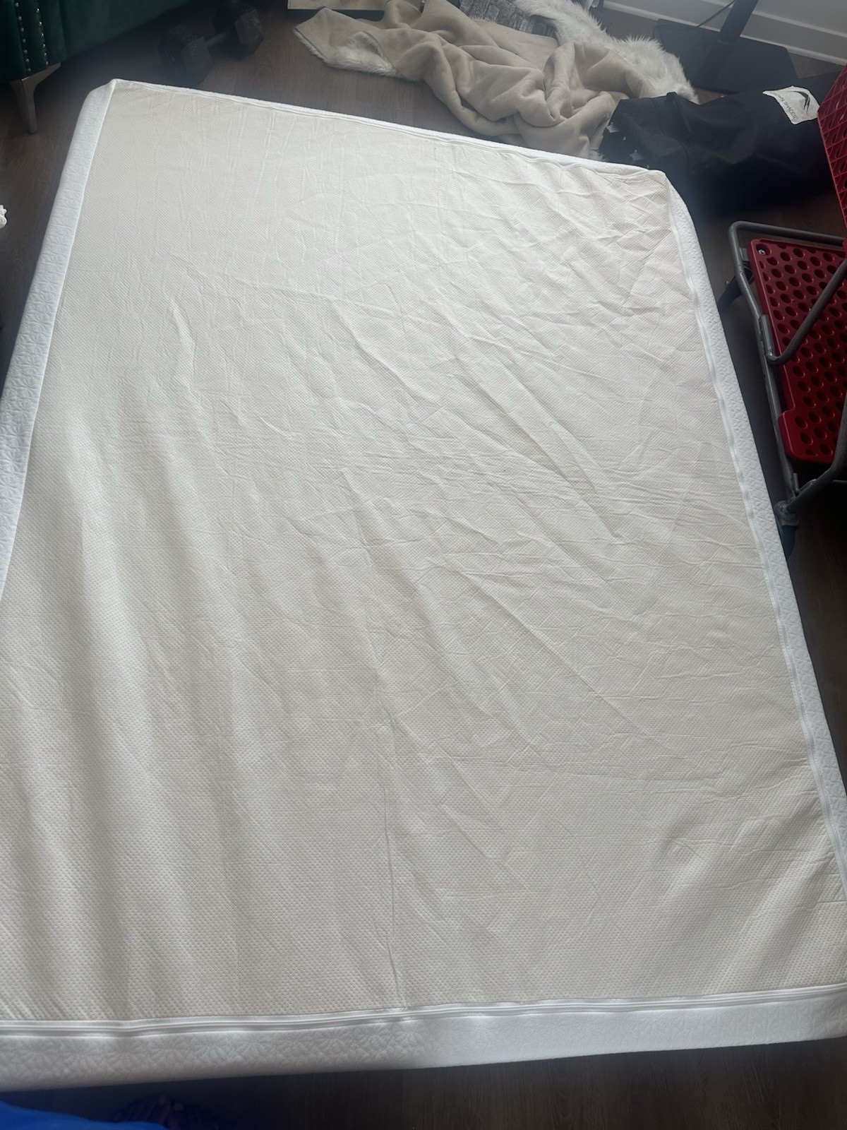 White Fabric Rectangle Mattress Geometric Pattern for Adults Bedroom