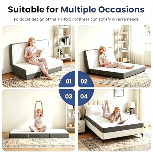 Folding Foam Mattress 4 Inches Foldable Floor Mattresses with King 4″