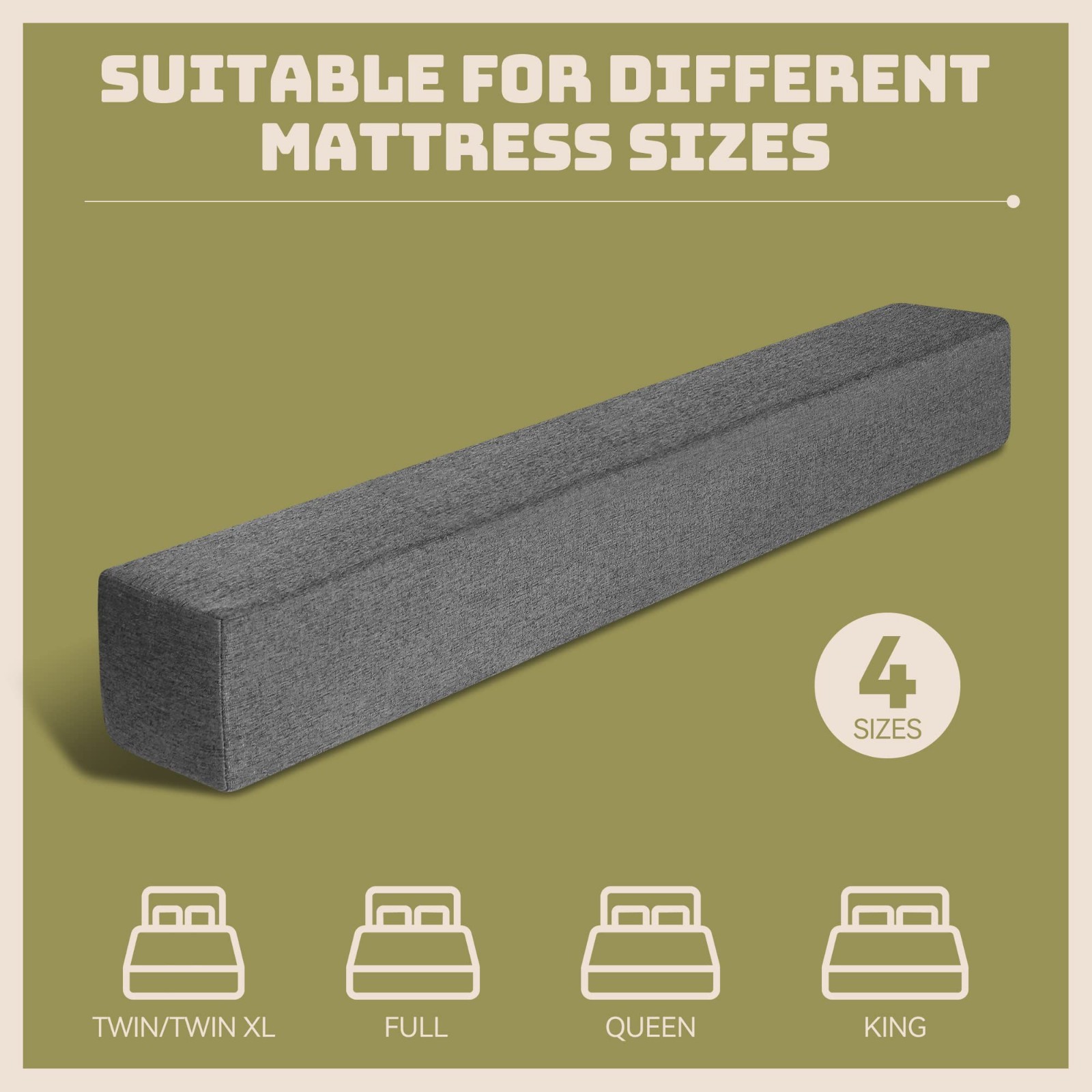 King Mattress Bed Gap Filler, High-Density Foam, Removable Washable Cover, 78″x2